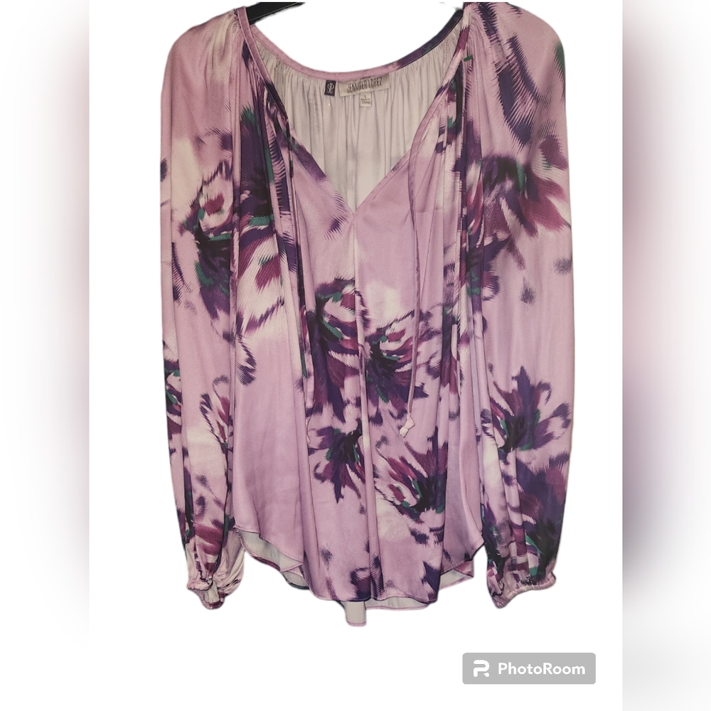 JLP Womens  Floral purple draw string  blouse size L